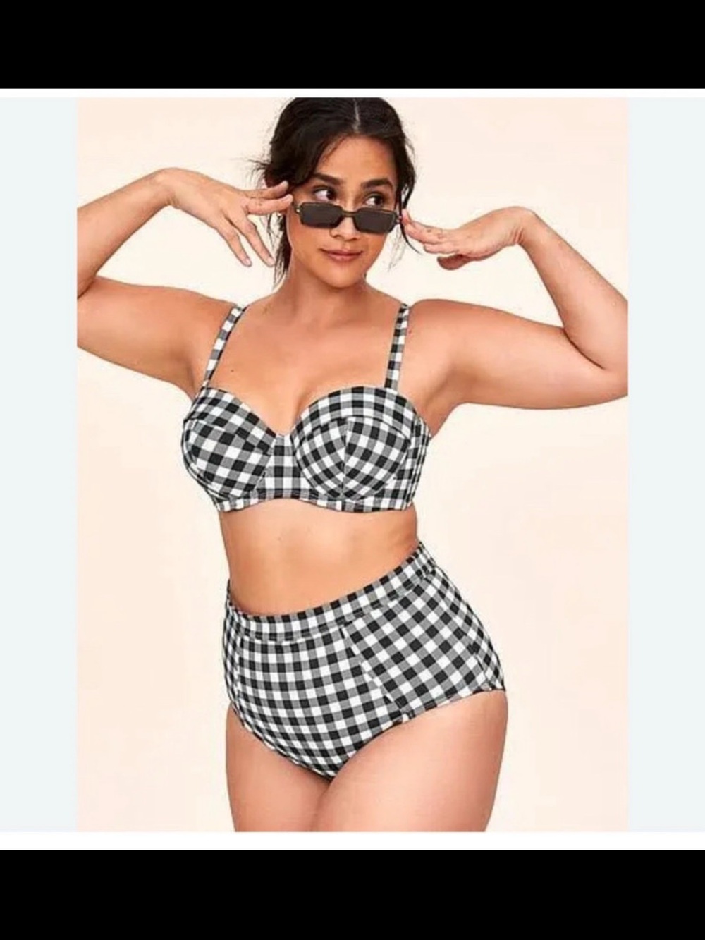Adore Me Black & White Gingham High-Waist Bikini Set 42DD